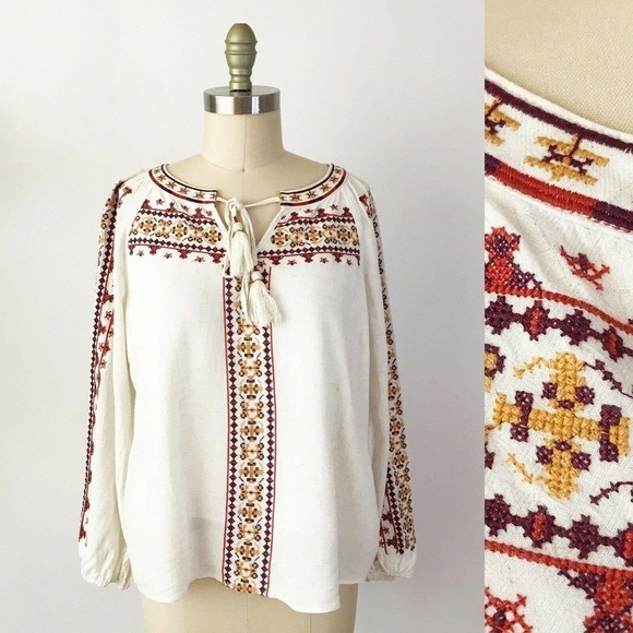 Stitch Fix Skies Are Blue White Embroidered Peasant Blouse - Picture 1 of 8